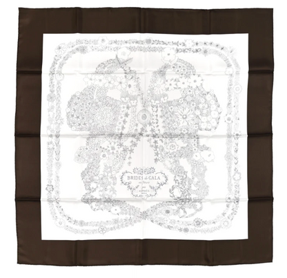 Hermes Silk Brides De Gala En Fleurs Scarf 90 Ebene White Gris Anthracite | Loved Again
