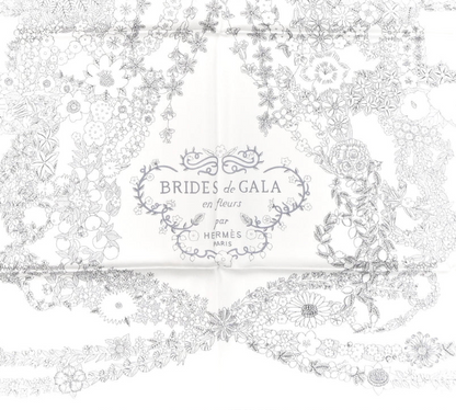 Hermes Silk Brides De Gala En Fleurs Scarf 90 Ebene White Gris Anthracite | Loved Again