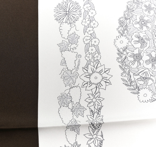 Hermes Silk Brides De Gala En Fleurs Scarf 90 Ebene White Gris Anthracite | Loved Again