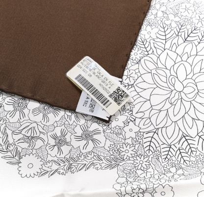 Hermes Silk Brides De Gala En Fleurs Scarf 90 Ebene White Gris Anthracite | Loved Again