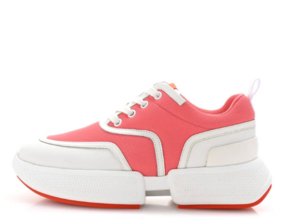 Hermes Mesh Calfskin Women's Giga Sneaker 37.5 Rose Du Desert White | Loved Again