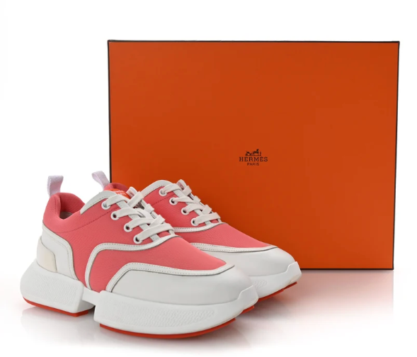 Hermes Mesh Calfskin Women's Giga Sneaker 37.5 Rose Du Desert White | Loved Again